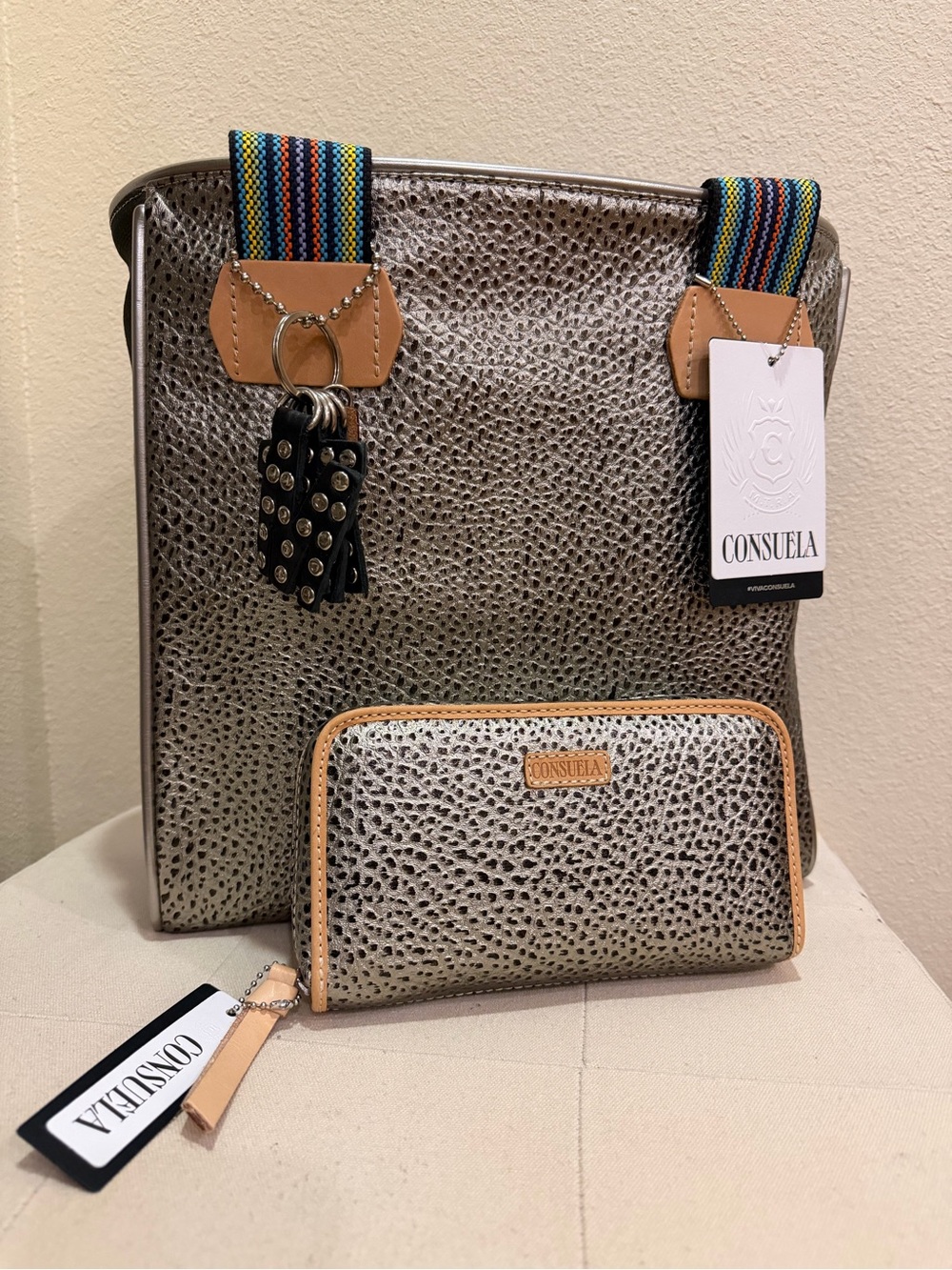 NWT Consuela Tommy Classic Tote, Wristlet & Charm
